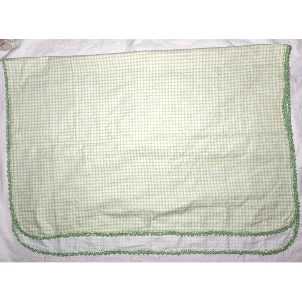 Koala Baby Green White Gingham Receiving Blanket Lace Trim Babies R Us 30x40 NEW